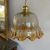 Suspension with vintage amber glass lampshade
