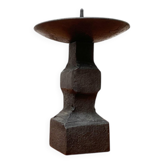 Brutalist wrought iron candlestick from the mid-century.