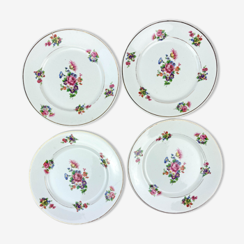 4 petites assiettes terre de fer salins modèle "anny" motif fleuris