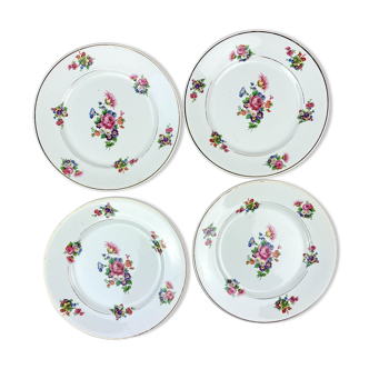 4 petites assiettes terre de fer salins modèle "anny" motif fleuris