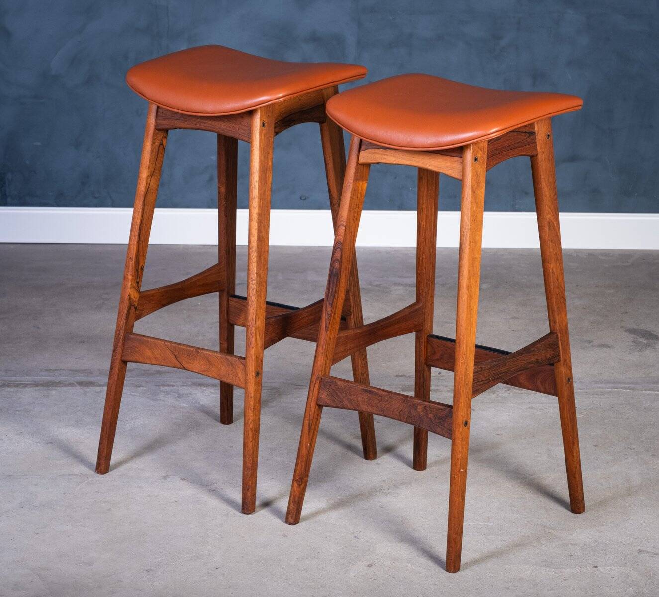 Bar Stools in Rosewood with Cognac Leather by Erik Buch for Dyrlund, 1960s, Set of 2