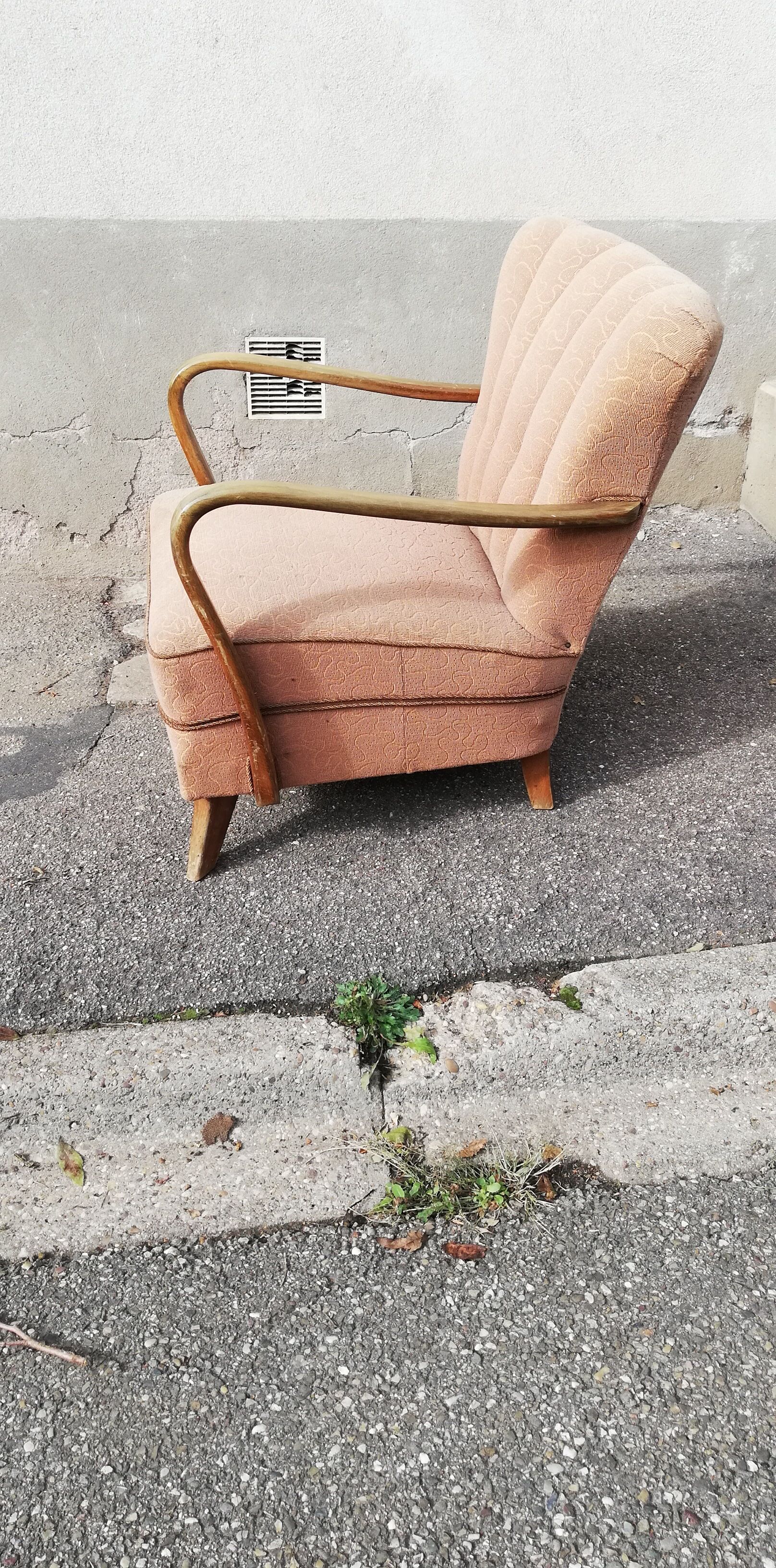 Fauteuil vintage tissu beige