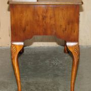 Vintage English walnut burr dressing table with mirror and chair.
