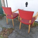 Pair old armchairs bridge skaï red chair