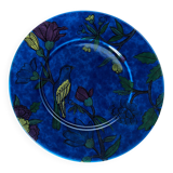 Grand plat décoratif bleu "Oiseaux" – signé Molin