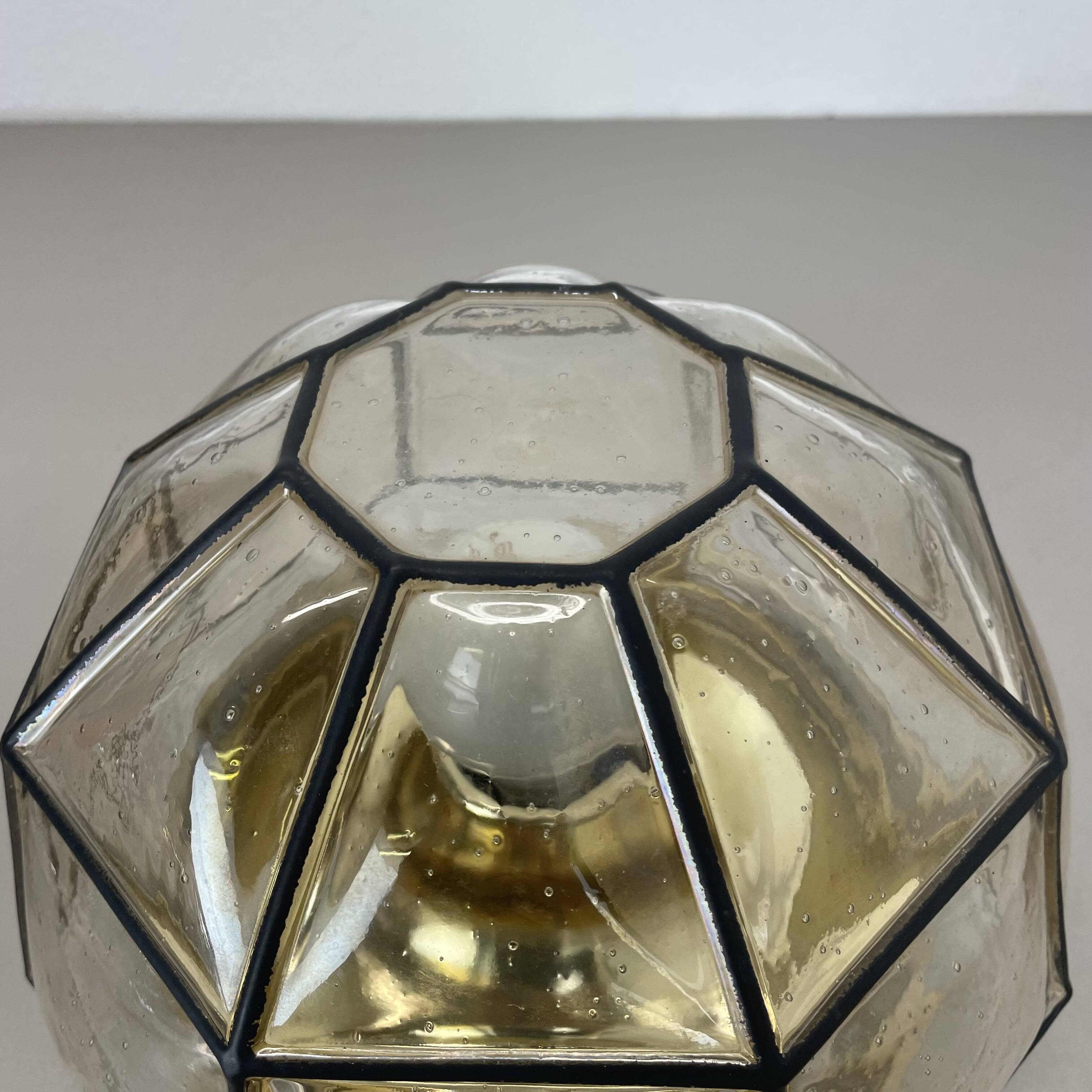 Ceiling Light "Iron Rings" made of Brass and Glass by Glashütte Limburg, Germany, 1970s