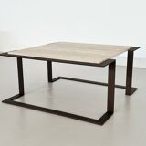 Italian mid-century travertine marble coffee table and metal base, 1970