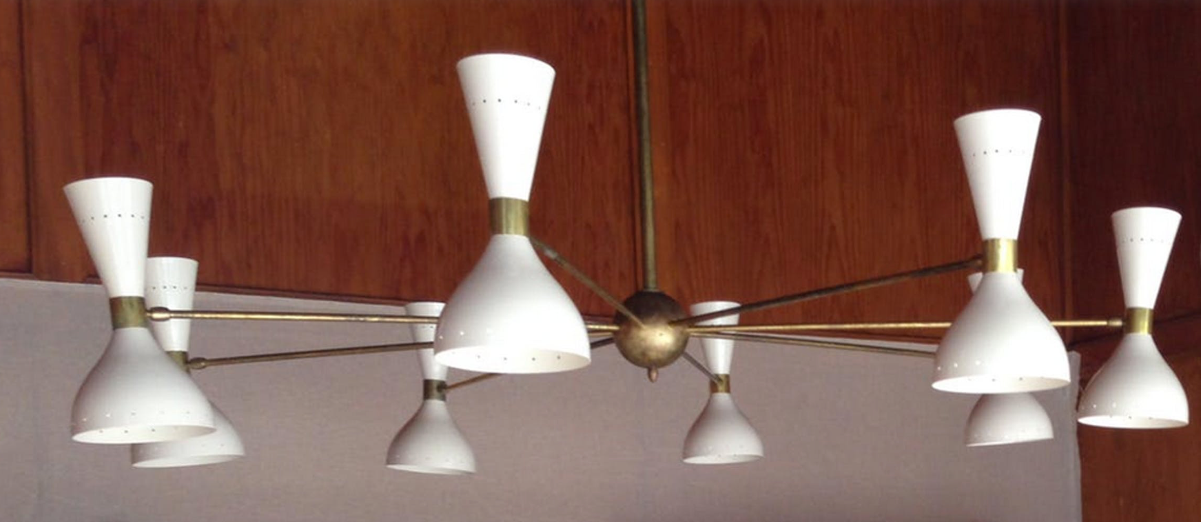 Chandelier made of brass and painted white metal