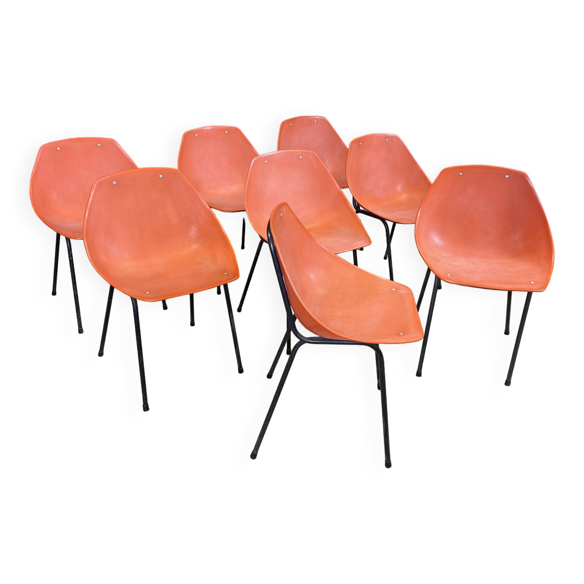 Set of 8 orange Guariche chairs