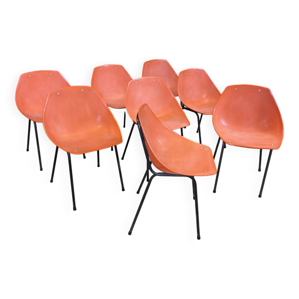 Ensemble de 8 chaises Guariche orange