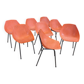 Ensemble de 8 chaises Guariche orange