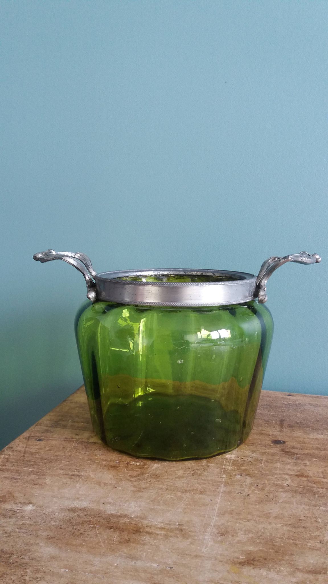 Napoleon III Art Nouveau glass and silver-plated biscuit jar