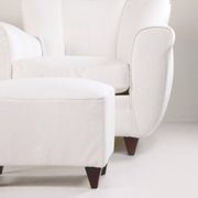 2 sets of Italian armchair with pouf in white fabric, Italy, 1940s