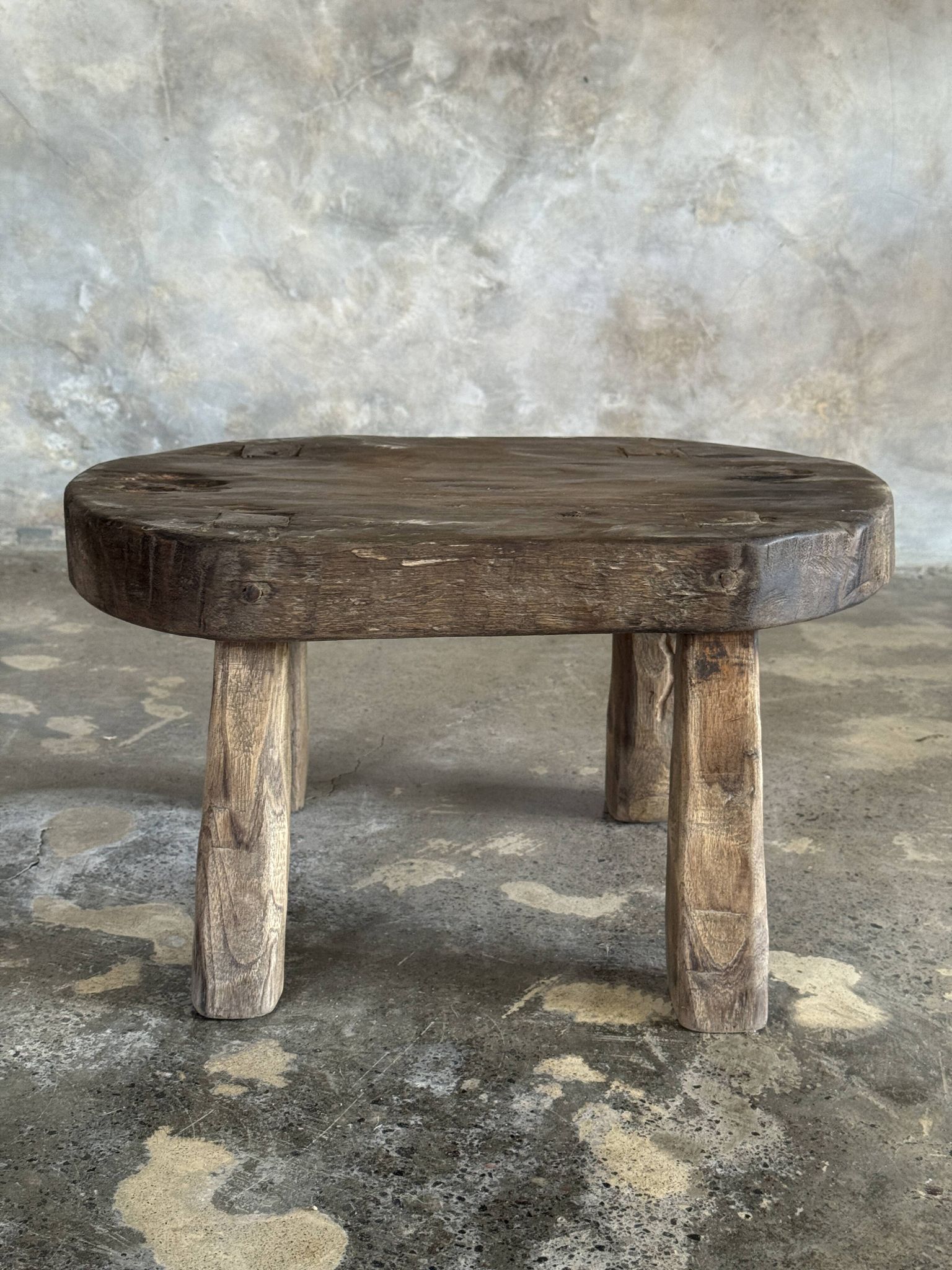 Small stool, oval solid teak accent stool wabi-sabi H26 47x33.