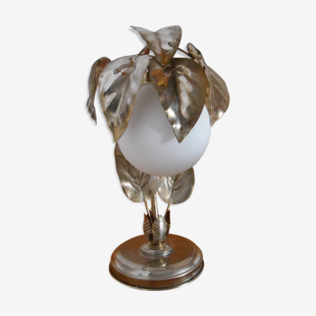 Brass  and opaline flower lamp