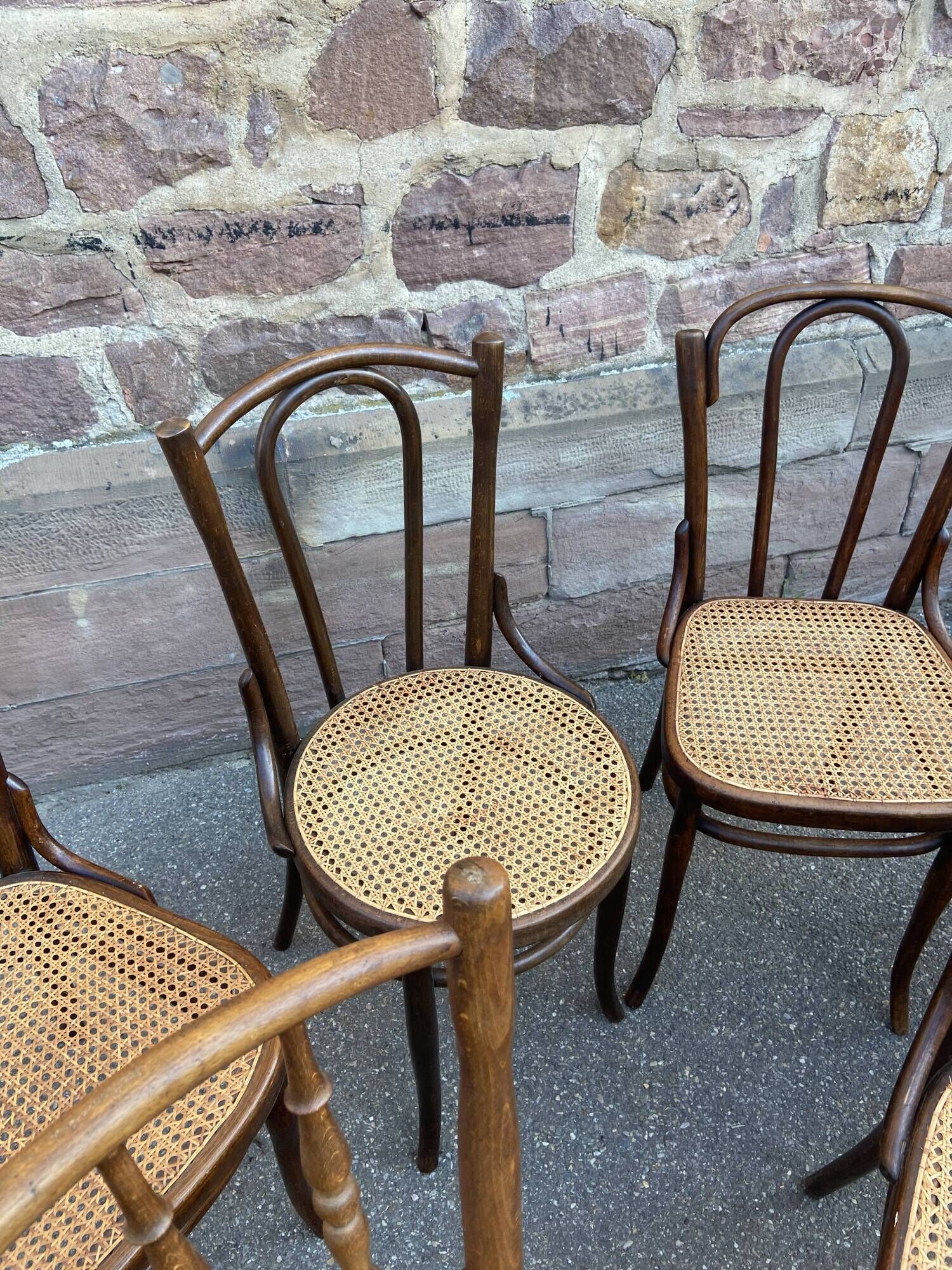 Set of 6 mismatched Viennese bistro restaurant chairs from the 1920s