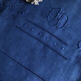Old sheet in pure thread washed linen tinted in blue