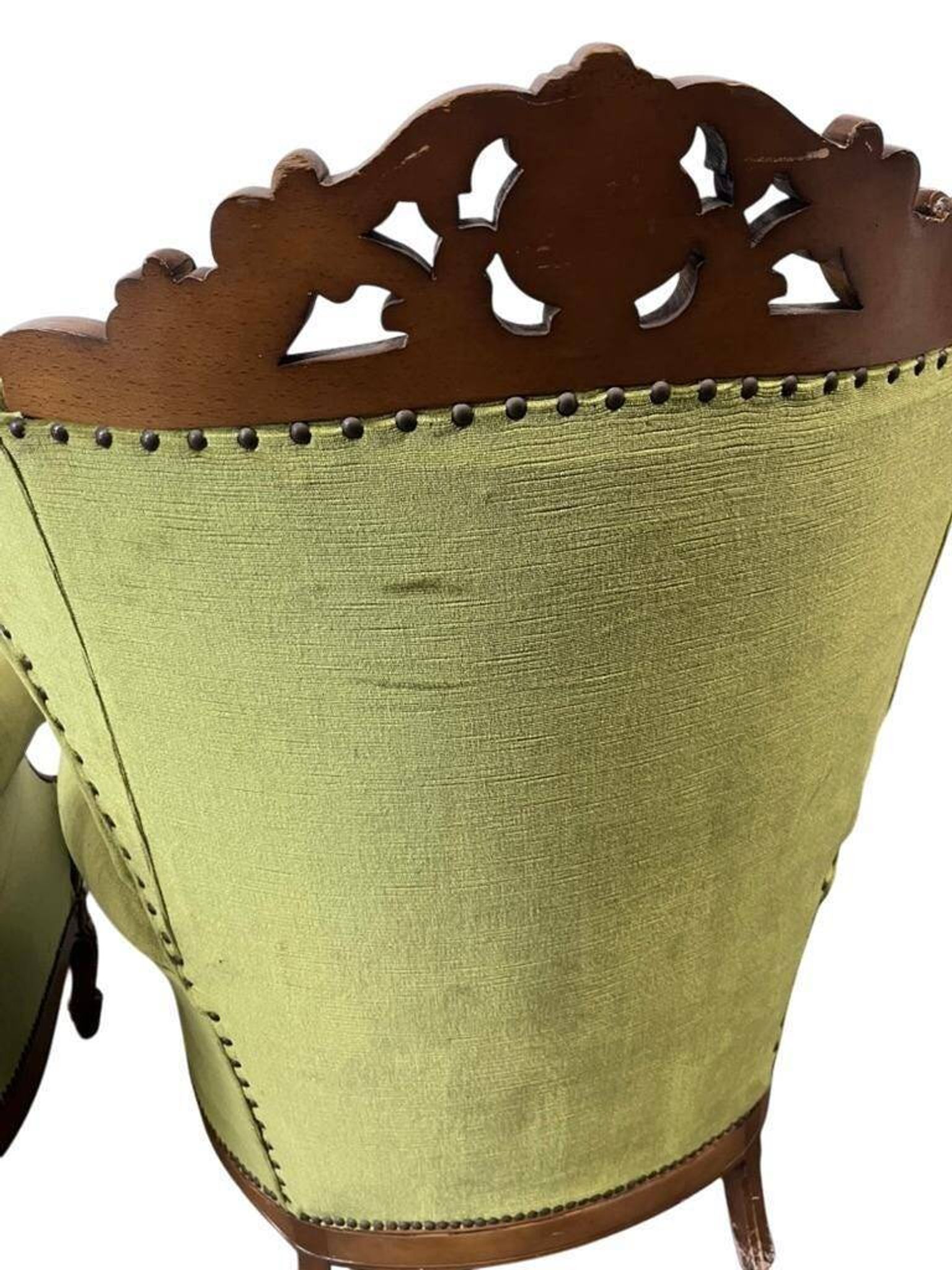 set of 2 vintage green baroque armchairs / armchairs / club chairs