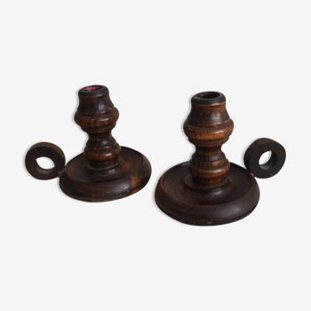 Pair of wooden candlesticks