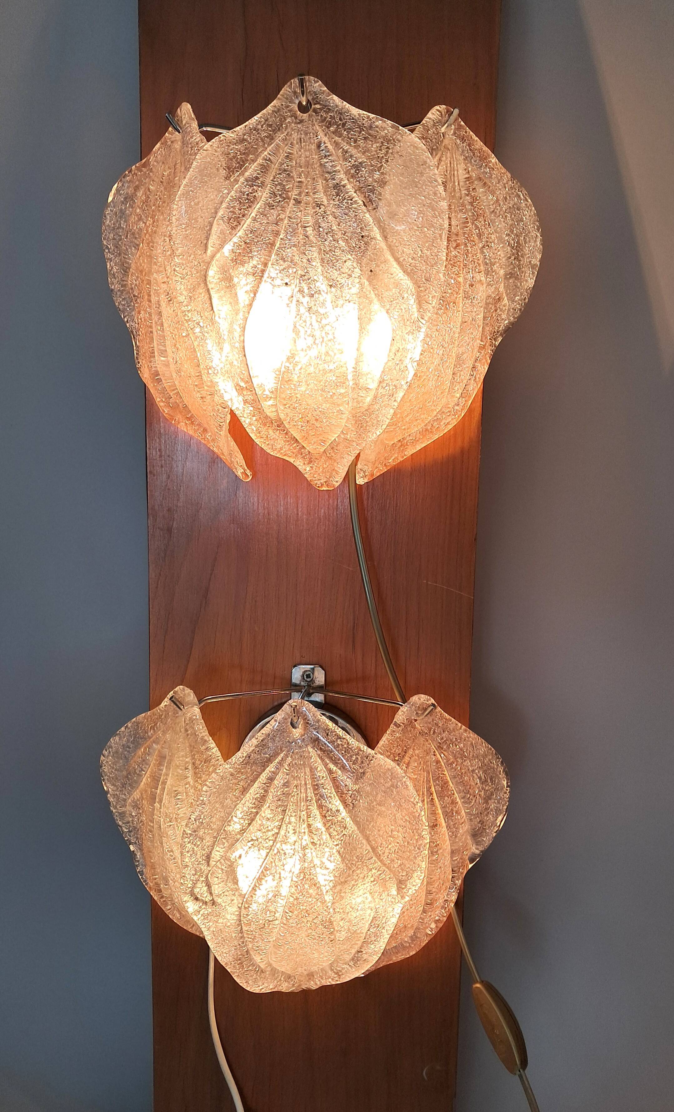 Pair of Novaresi 2-light Murano glass wall lights, Milan 1970.