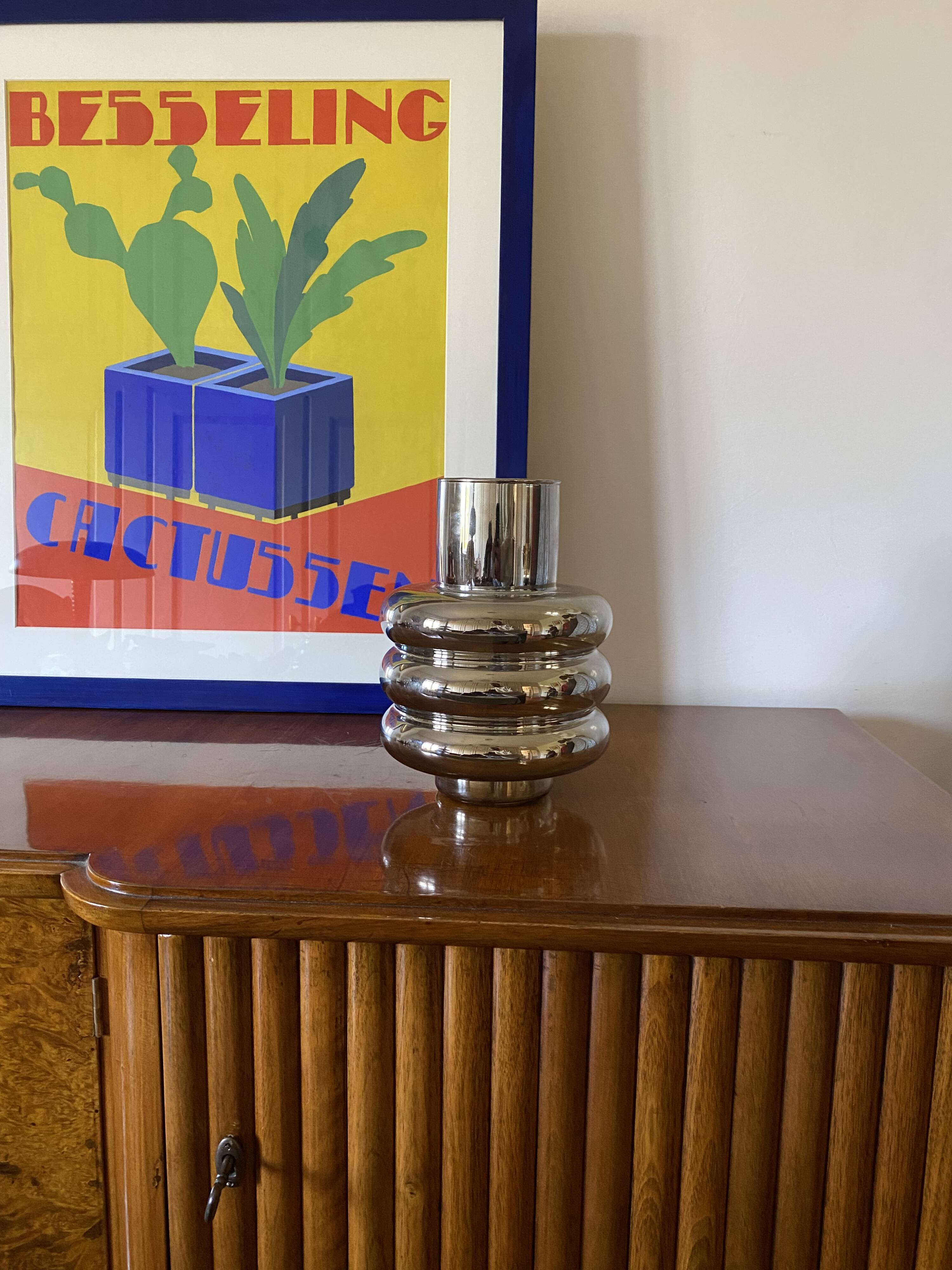 Chromium-plated thin glass vase, Italy 1990s