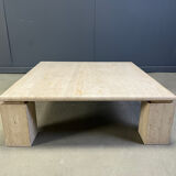 Vintage square four legged travertine coffee table, 1970s