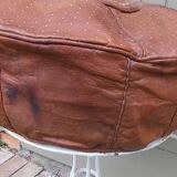 large vintage Moroccan leather pouf