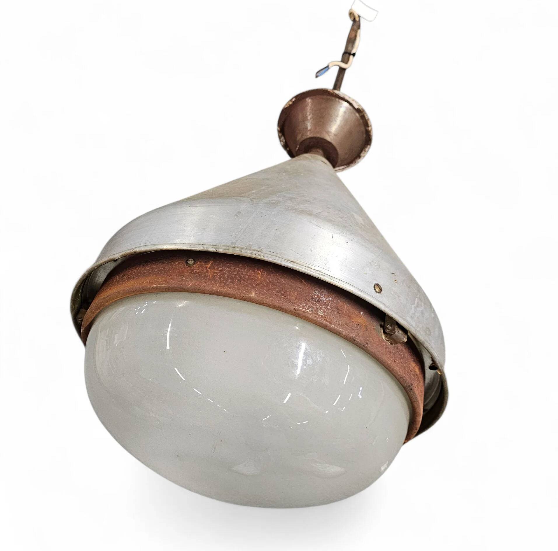 Large aluminium industrial hanging lamp 1970s height 55 cm