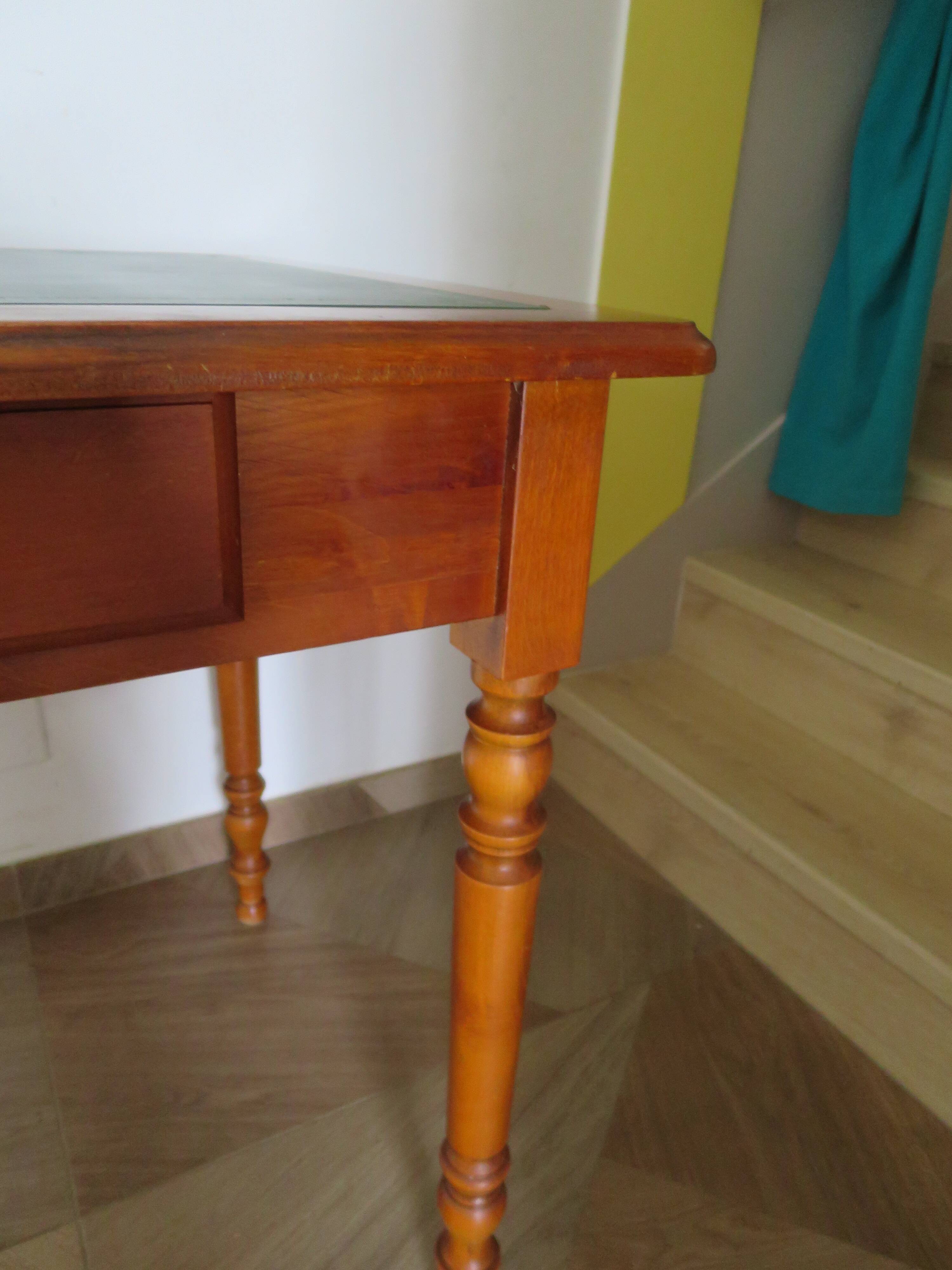 Minister's desk style L. Philippe – 2 drawers – cherry wood – faux leather desk mat