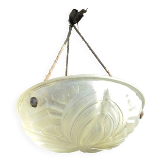 Vasque Suspension en Verre Moulé Art déco Décor Fleurs Papyrus