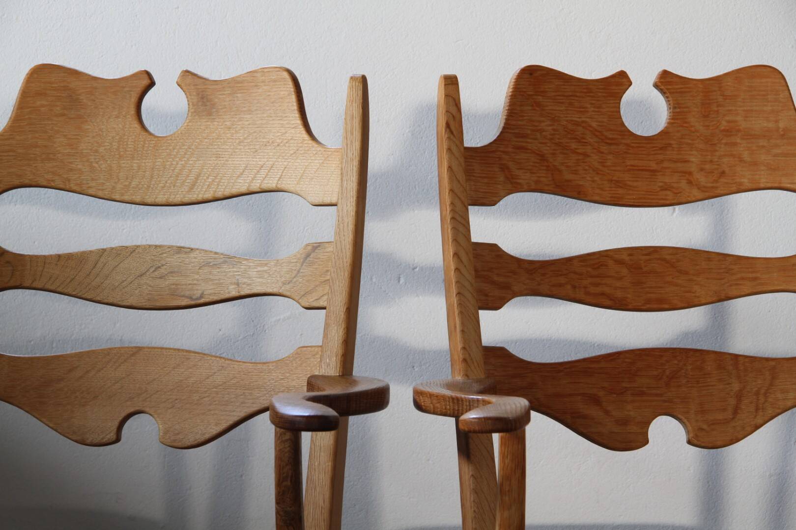 Pair of Vintage Brutalist Oak Razorblade Armchairs by Henning Kjærnulf, 1960s