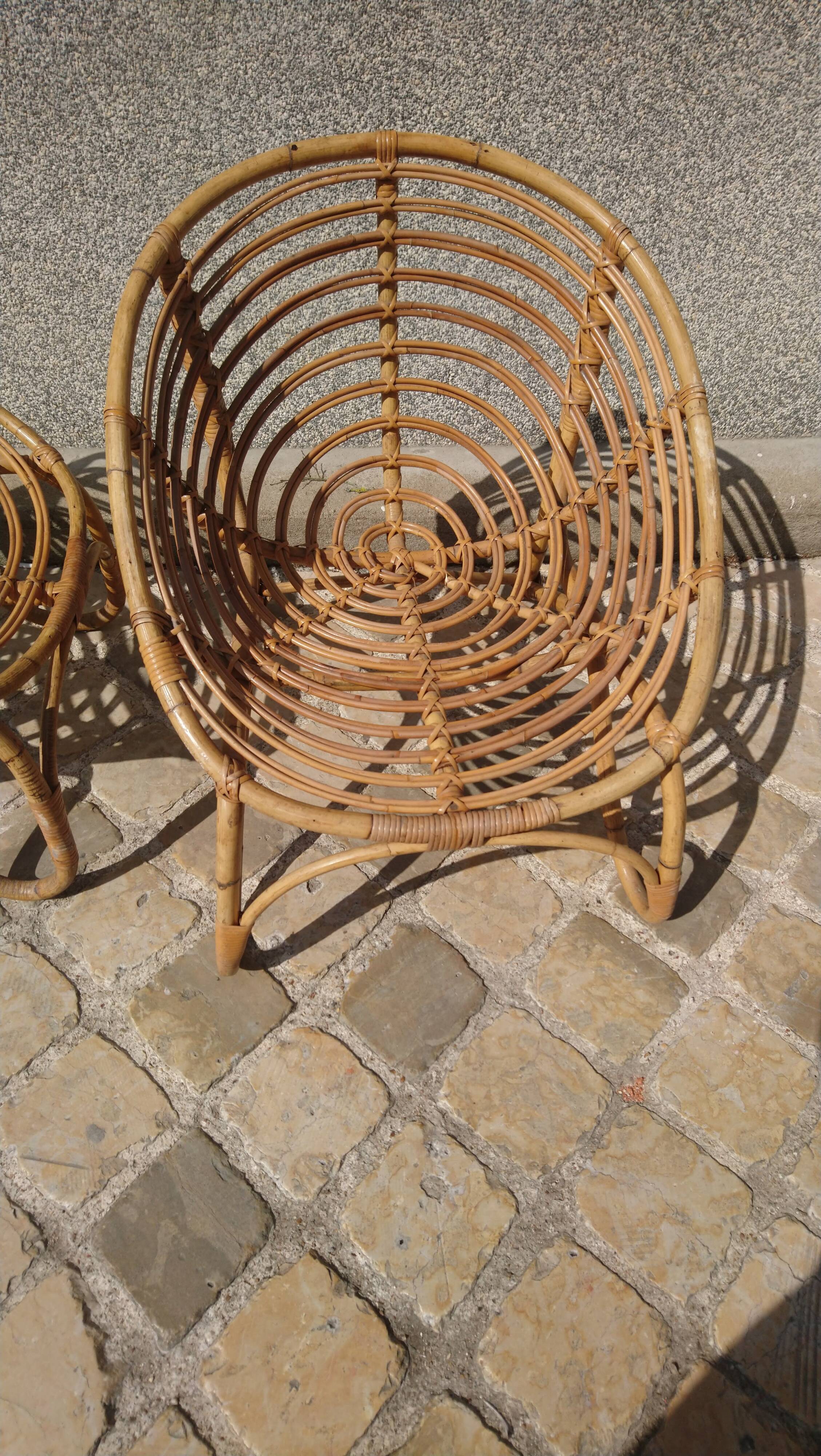 Paire de fauteuils rotin vintage