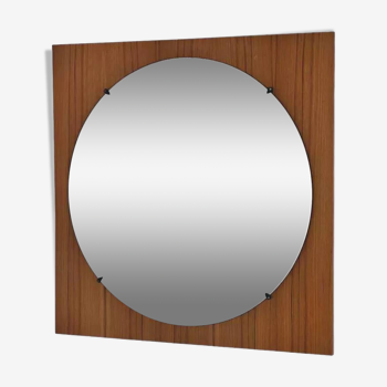 Round mirror from the 60s - 70s on square wooden frame