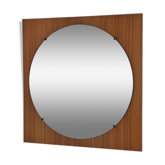 Miroir rond des années 60 - 70 sur cadre carré en bois