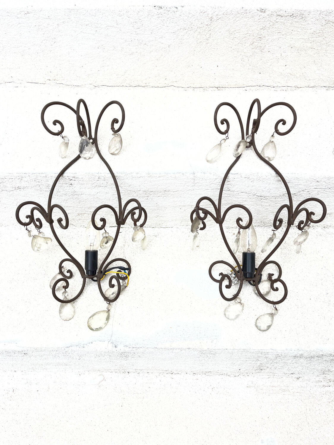 Set of 2 iron sconces and glass tassels