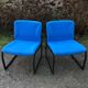 Electric blue fabric designer armchairs with black lacquered metal legs from the 80s.