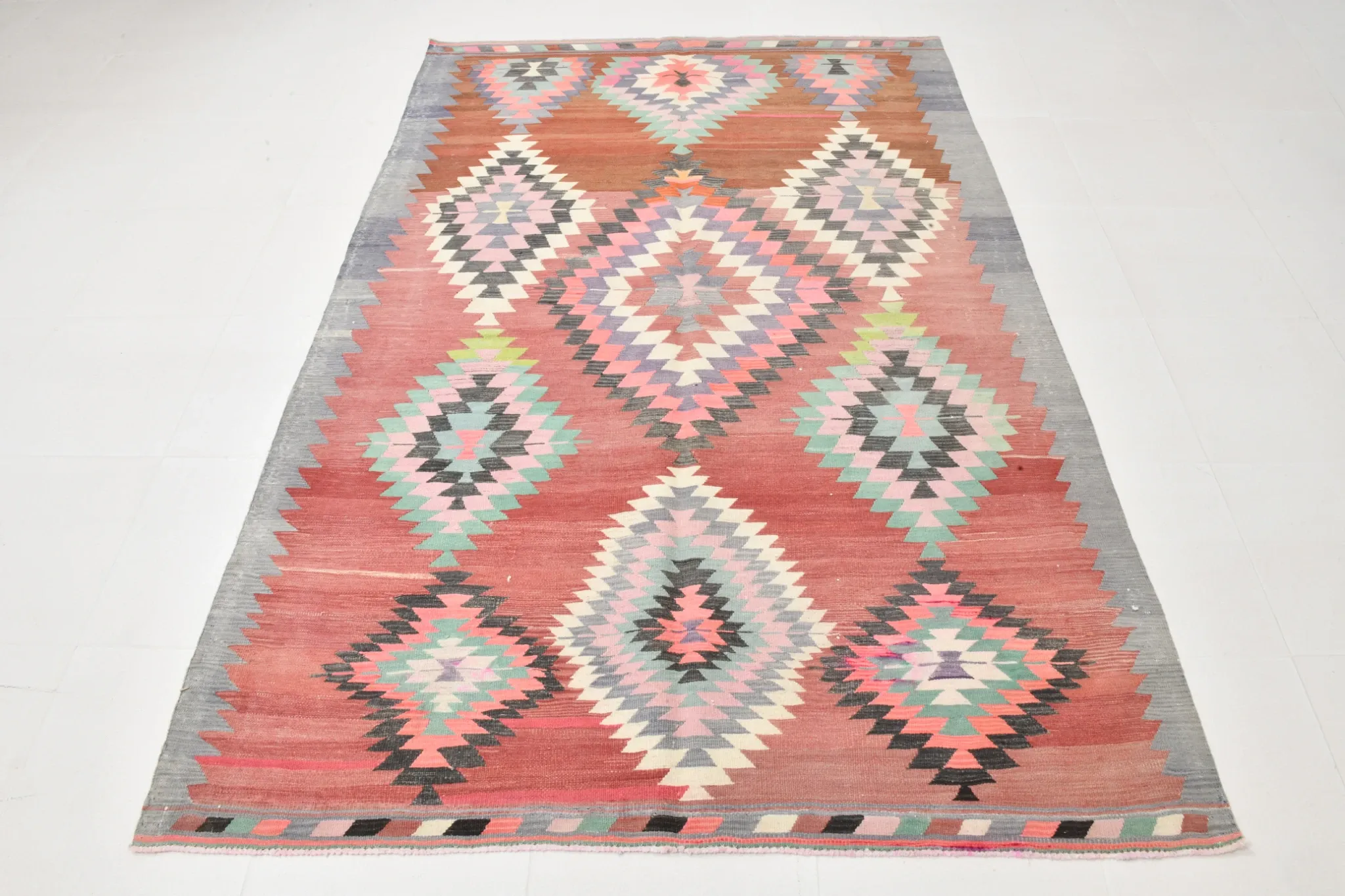 Pink & Red Vintage Tribal Kilim Rug, Turkish Handwoven Wool Bohemian Decor