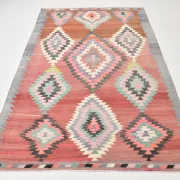 Pink & Red Vintage Tribal Kilim Rug, Turkish Handwoven Wool Bohemian Decor