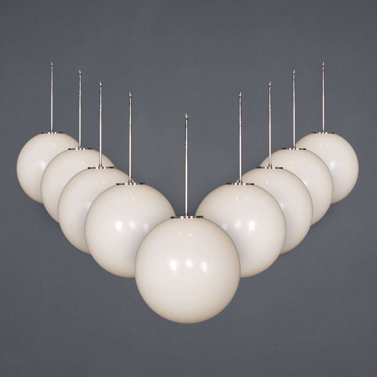 VINTAGE 20thC SET OF NINE LARGE OPAQUE POLYMER GLOBE LIGHTS c.1970