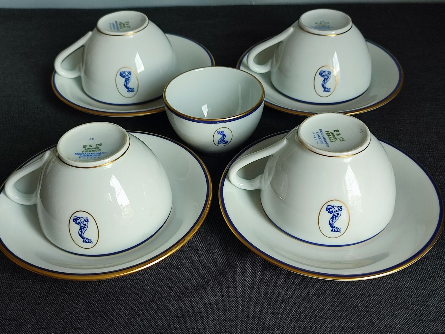 Set of 5 vintage Bernardaud Limoges porcelain cups