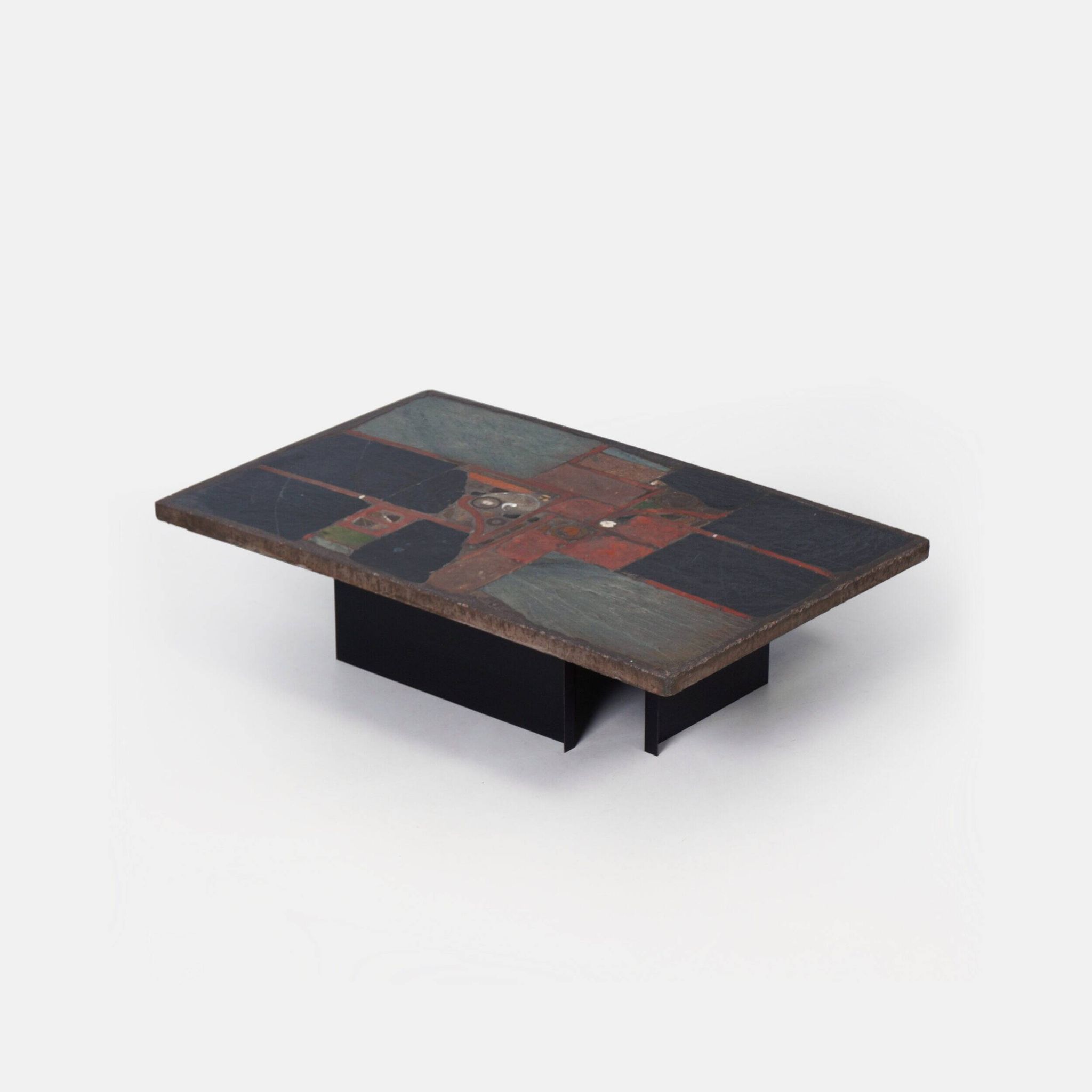 Rectangular brutalist coffee table by Paul Kingma with nautilus shell, 1978
