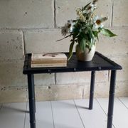 Black wood and bamboo side table