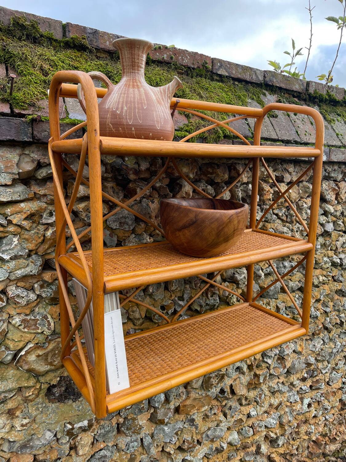 Vintage light rattan shelf 1970