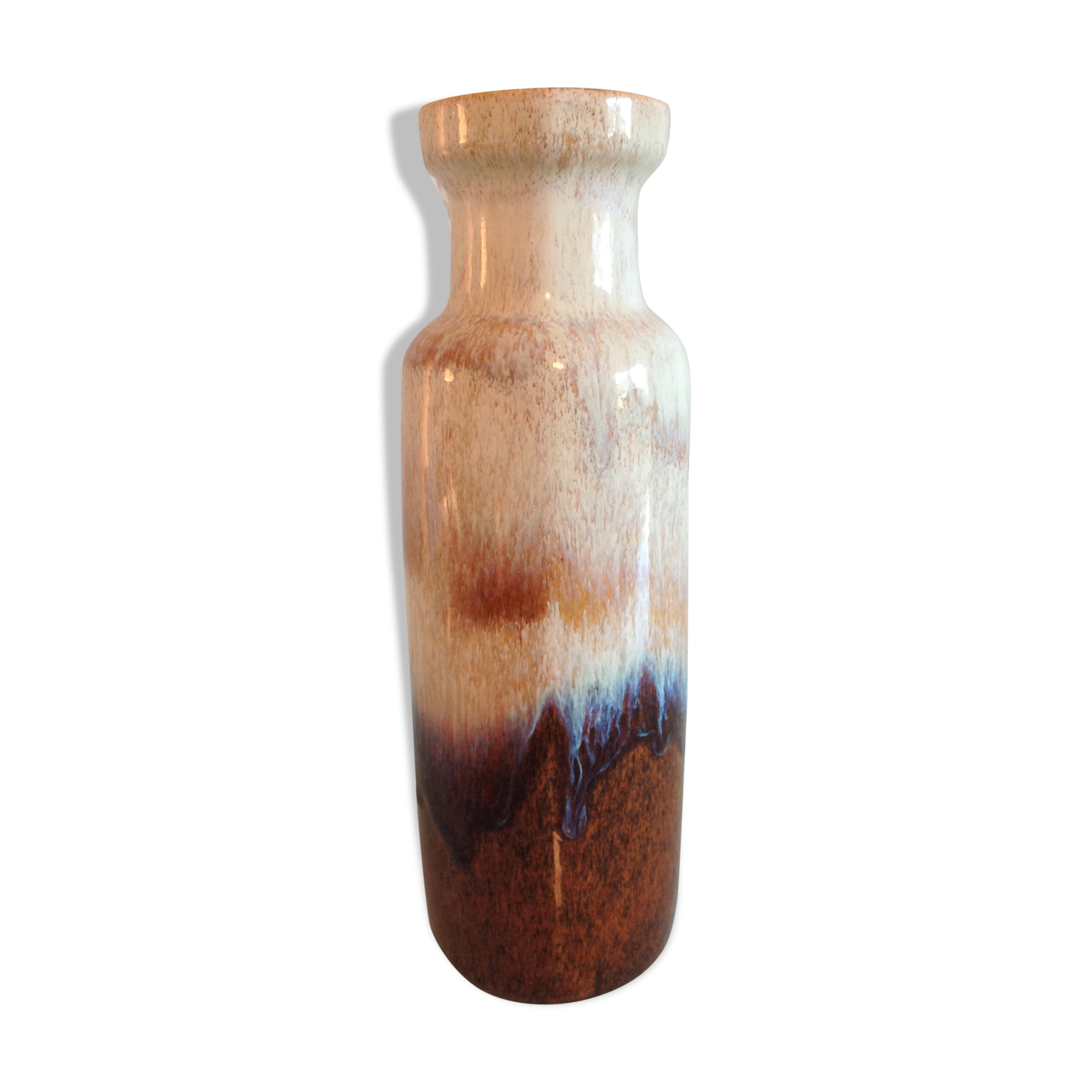 Beige and brown tube vase by Scheurich Ceramic, vintage 60s-70s
