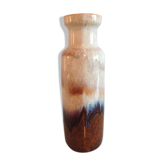 Vase tube beige et marron par Scheurich Ceramique, vintage années 60-70