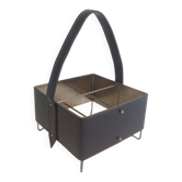 Porte-bouteilles en cuir, laiton et métal doré