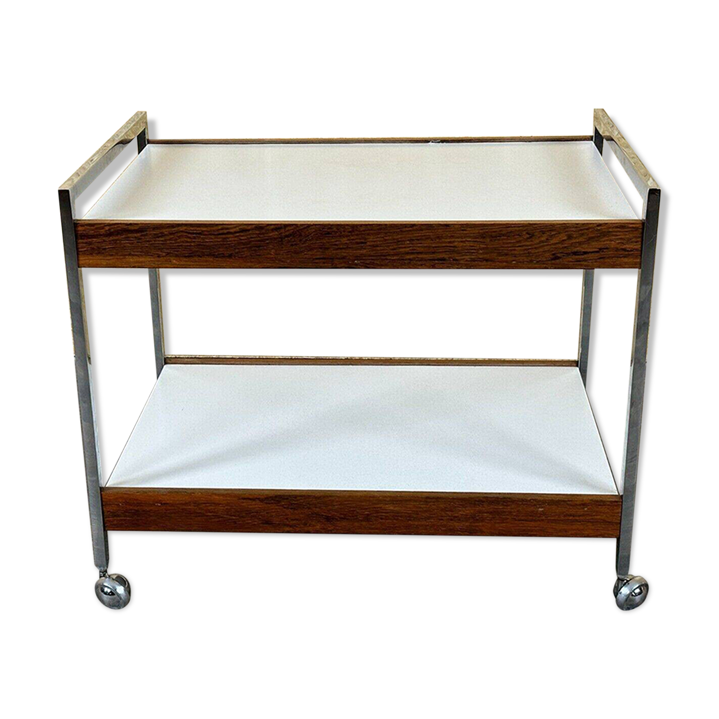 Chariot De Service Dinette Brakehey Années 60/70 – Motif Floral, Métal Et Bois