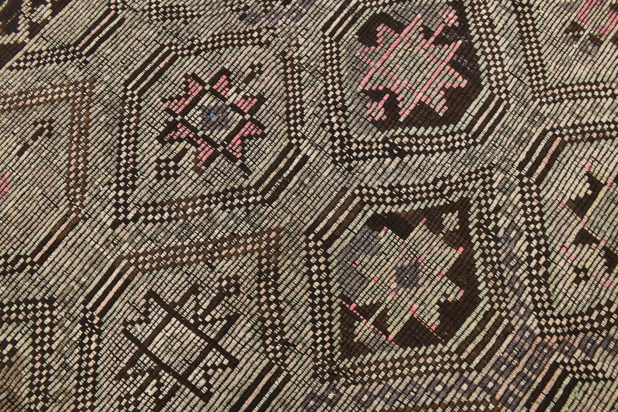 5x9 Cream Brown Handmade Kilim Rug, 151x286Cm