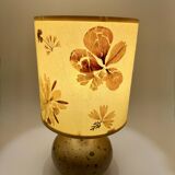 Pyrite stone ball lamp with a lampshade featuring dried flower inclusions.