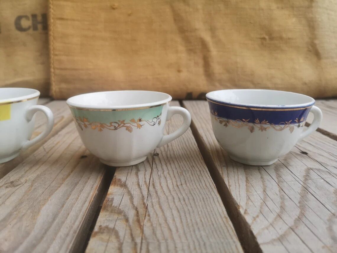 4 badonviller coffee cups colorful and golden decor